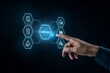 © Tanish - Hand touching a glowing digital hexagonal interface displaying compliance icons in dark studio