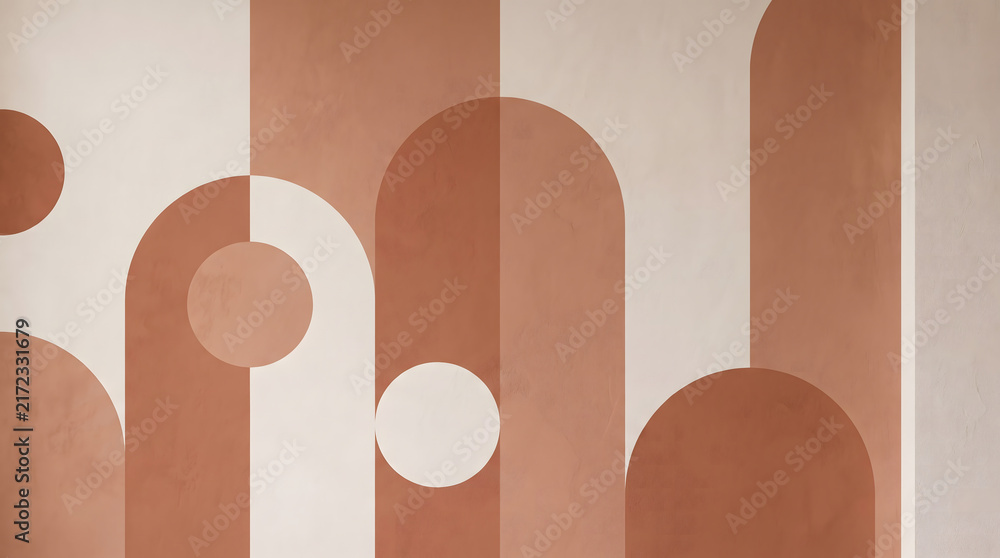 Terracotta geometric wall mural, abstract mid-century modern arch ...