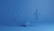 © Atif - Gender Equality Concept with Male and Female Symbols Balanced on Scales, Minimal 3D Render on Blue Background