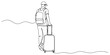 © Sojib - Traveler with backpack and suitcase, journey and vacation, walking tourist, airport or train station, transport and exploration, simple line art.