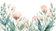 © Fahad ch - Hand drawn botanical illustration featuring pink flowers and green leaves on white background for wellness and self care designs