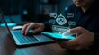 © BrilliantPixels - Person using a smartphone to chat with an AI chatbot virtual assistant technology concept.