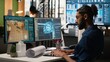 © DC Studio - Real estate developer uses artificial intelligence and interior design software with machine learning neural networks and analytics for urban planning site preparation and property development.