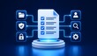 © Hamzah - Glowing digital document on podium connecting to business security icons representing smart workflow management