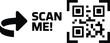 © Art by Chandon - Black scan me QR code vector featuring curved arrow pointer and frame for mobile app marketing label design