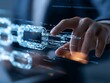 © dewpra - hand touching digital glowing blockchain link
