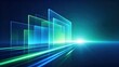 © wilson - Abstract overlapping transparent gradient blue green glowing rectangular frames with dynamic speed light trails showing futuristic digital technology and future business development concept