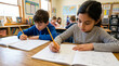 © Creespy - Elementary students working on math problems in a classroom