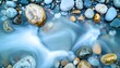 © Natalia - Smooth Stones in Flowing Water: A captivating close-up showcases an array of smooth, colorful stones gently nestled within the soothing flow of clear, blue water, creating a serene natural tapestry.