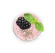 © New Africa - Tasty blackberry smoothie with mint and chia seeds in glass isolated on white, top view