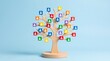 © Creative Stock - Wooden Tree Model with Colorful People Blocks Connected by Lines Representing Organizational Chart, Social Network Structure, Family Genealogy, and Business Teamwork Concept