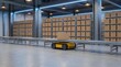 © Fardin - Autonomous warehouse robot transporting a cardboard box on a conveyor belt system