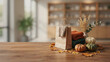 © Md Alamgir Artworks - Cozy autumn scene featuring shopping bag with knitwear sweater and seasonal pumpkins on wooden table