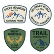 © panji - Rocky Mountain badge set. Outdoor hiking trail design. National park vintage logos.