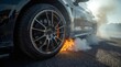© Bonsales - High performance car wheel igniting with flames and thick smoke, creating a dramatic scene of power and extreme friction