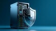 © Tanzila - Cybersecurity server rack with metal shield, data protection and network security concept, secure hosting infrastructure