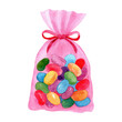 © _Julia_red - Pink candy bag filled with colorful jelly beans and tied with a ribbon bow. Watercolor sweet gift for Sweetest Day, candy bar, birthday, party favor and dessert table.