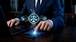 © Zucide - Business executive using phone to audit compliance of transparent ethical algorithm machine learning system focusing on data privacy AI governance
