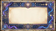 © nusyer - Mystical cosmic scroll frame with astrological symbols and glowing stars for magic themed backgrounds and book covers.