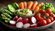 © Larisa AI - An appealing arrangement of fresh vegetables and homemade guacamole showcases a healthy lifestyle, perfect for gatherings and wellness-focused eating.