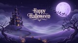 Happy halloween greeting with castle and moon