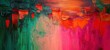 © Olya - vibrant textured abstract painting with thick impasto strokes of teal and green blending into warm pinks, reds and orange conveying energetic movement and passion