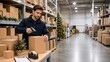 © Ziam Nova Studio - Christmas Warehouse Logistics with Worker Scanning Shipping Package