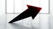 © zhuan - glossy black three-dimensional arrow with glowing red edge leaning upward on a reflective floor in a bright minimalist room, conveying momentum and ambition