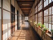 © Arch & Human Studio - 木造校舎の廊下を彩る日差しと影のコントラストが静寂な風景