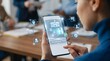 © amila - Admissions Coordinator Using Smartphone with AI Holographic Icon for Enrollment Flow and Application Processing in School Administration Workspace