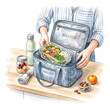 © Elena - Man preparing a healthy lunch in an insulated food bag on a kitchen counter