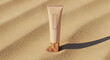 © MiniRiz - Cosmetic Tube Embedded in Soft Sand Dunes Creating an Artistic Minimalist Display of Skincare in a Desert Environment