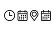 © shahidur - Clock, calendar, and location pin vector line icon set for event scheduling, time management, navigation, and UI design