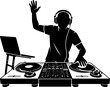 © Mahfujahmmed - Silhouette of a dj with headphones playing music on turntables and laptop