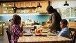 © DC Studio - African American woman pours orange juice at breakfast table