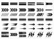 © Vector Hive - Racing decals and speed stripes vector set. Black vinyl car stickers and sports graphics. Automotive racing stripes and arrow elements.