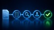 © Zafar - Digital document approval process concept with glowing blue neon icons showing workflow stages from document creation to checkmark completion