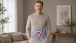 © Flash memory - Man with glowing internal illustration of human prostate and bladder. Medical visualization of male reproductive and urinary system for clinical diagnosis, health awareness and education.