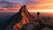 © Mykola - Dramatic ascent on a rocky peak with a determined hiker at sunset