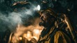 © Oleksandr - Miner in protective gear with headlamp illuminates a dusty underground mine, creating a dramatic, determined atmosphere. Suitable for industrial and safety concepts.