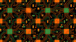 © Uttamkumar - Seamless Tileable Pattern of Orange and Green Digital Circuit Traces with Capacitors and Microchips on Black Background Vector Illustration - professional high detailed commercial stock imagery with