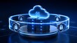 © Doel Studio - Secure cloud storage computing concept with glowing blue data servers protected by digital shield and padlock barrier