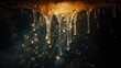 © Fahad ch - Golden liquid dripping from an invisible source with sparkling droplets on a dark background creating a mesmerizing abstract scene with a sense of luxury and fluid motion