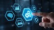 © Taqinaya - Businessman touching digital interface for automatic task management and workflow optimization.