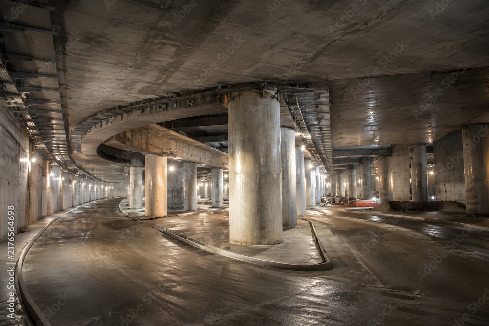 Underground Highway Tunnel Construction Features Multi Lane Junction ...
