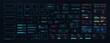 © 24 std - Futuristic HUD interface kit with sci-fi frames, alert panels, progress bars, target brackets, biometric scan and access code screens on dark background for game and app UI design. Vector graphic set