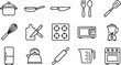 © Laxmi - Kitchen cooking utensils and culinary appliances line icons set vectors