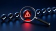 © Add Win - Magnifying glass highlighting a red warning sign among blue checkmarks, illustrating error detection and quality assurance concept