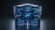© rezaul4022 - Futuristic digital cubes with glowing blue holographic neural network data and technology concept