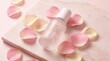© rezaul4022 - Rose petal toner bottle skincare cosmetic beauty product natural wellness arrangement pink tones
